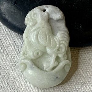 Chinese Zodiac Jade Rooster Pendant Mythical Beast Amulet Auspicious Animal 1.4"